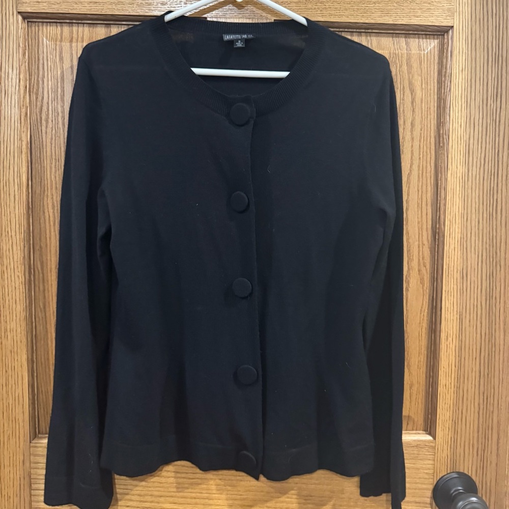 Lafayette 148 New York 100% Wool Cardigan Sweater – Black, Size S
